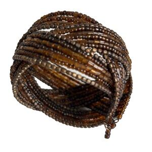 Vintage Bronze Brown Memory Wire Woven Cuff Bracelet Seed Bead Braided